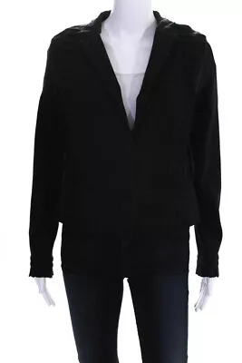 Michael Simon Women Pleat Trim Standing Collar Button Up Jacket Black Size Small • $2.99