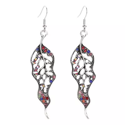 Ethnic Indian Boho Long Leaf Earrings Fashion Jewelry Crystal Pendant Earrings • $6.59