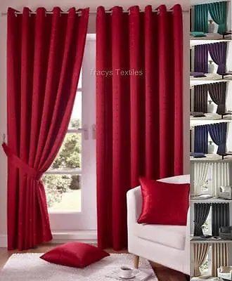 £8.54 • Buy 1 PAIR MADISON FULLY LINED RING TOP EYELET CURTAINS ~ FREE Tiebacks Many Colours