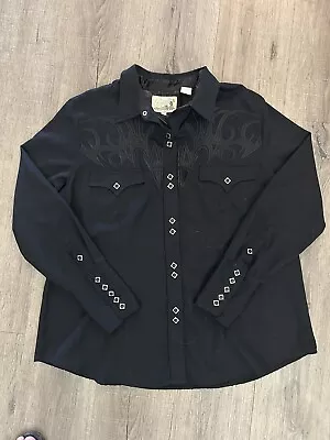 Vintage Mens ROPER Western Shirt 1X Black Silver Decorative Snaps Embroidered • $32.99