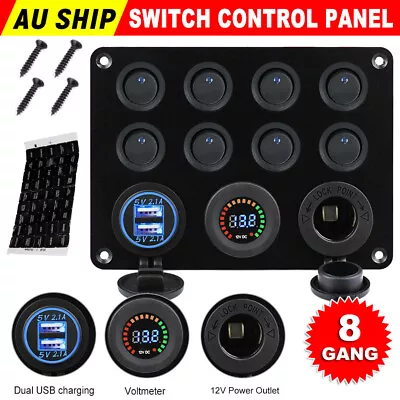 8 Gang 12V Switch Panel Dual USB ON-OFF Toggle Voltmeter For Car Boat Marine RV • $29.45