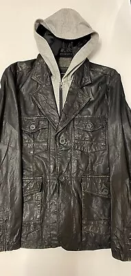 POLITIX SzL LEATHER Jacket Hooded(detachable) Distressed Dark Brown LIKE NEW • $100