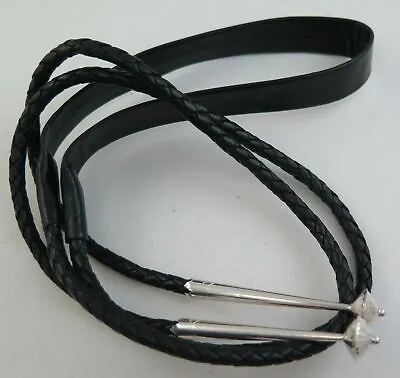 Comfort Black Leather Flat Neck 6 Ply Bolo Tie Cord & Large Sterling Silver Tips • $39.99