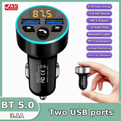 Bluetooth 5.0 Wireless Car FM Transmitter MP3 Player Radio 2-USB Charger Adapter • $11.39