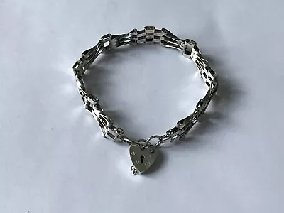 1980 Vintage 3 Bar Gate Bracelet With Heart Padlock In Sterling Silver • £79.99