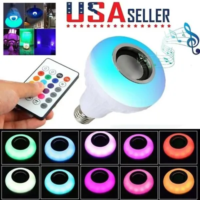 Wireless Bluetooth LED Light Speaker Bulb RGB E27 12W Music Playing Lamp Remote • $7.05