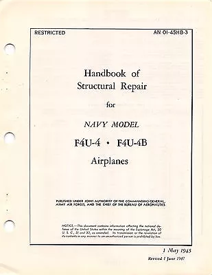 F4U-4 Handbook Of Structural Repair World  War II Book Flight Manual  (CD) • $37.99