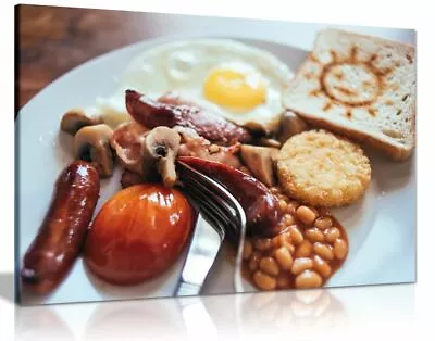 Traditional English Breakfast Cafe Restaurant Food Canvas Wall Art Picture Print • £11.99