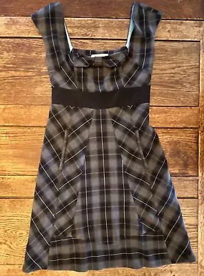 ANTHROPOLOGIE Dress MOULINETTE SOEURS Black Gray PLAID Boho Pixie Grunge Glam 0 • $48.99