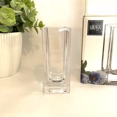 Elegant Mikasa Brookside Square Crystal Bud Vase Slovenia 4.25  • $7.24