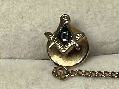VINTAGE Gold Toned & Enamel Masonic Tie Tack W/ Chain • $5