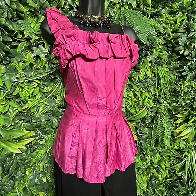 Women Tops Medium Pink Sleeveless Flare Pleated Ruffle Neck Ja Ja And Co 1157 • $15
