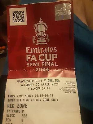 Chelsea V Manchester City 2024  FA CUP  SEMI  FINAL Used MATCH  TICKET • £6.99