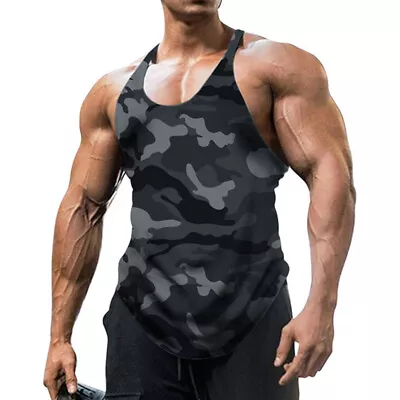 Summer Men Gym Vest Bodybuilding Muscle Tank Top Workout Fitness T-Shirt Blouse • £9.39