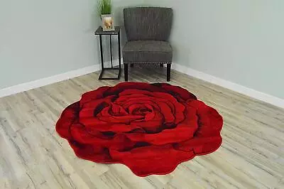 5.3x5.3 Feet Flowers  Carved  Floral Flower Rose  Rug 304 (Red) • $98