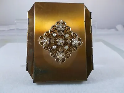 Vintage 1950's Brass Cigarette Pack Collapsible Case Flowers Rhinestone Top • $22