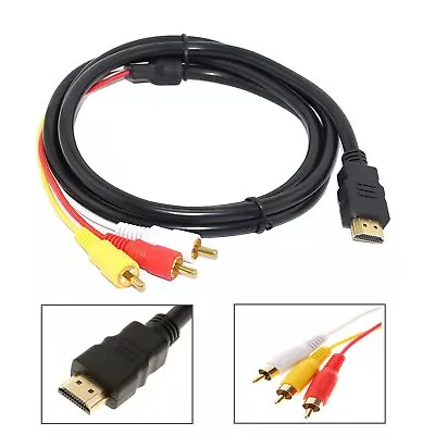 HDMI To 3 RCA Phono Red White Yellow Cable AV Audio Video Lead Universal 1.5M UK • £3.99