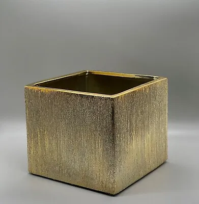 Square Vase Gold Brushed Box 6.5 Inch Diameter Decorative Indoor . • $29.75