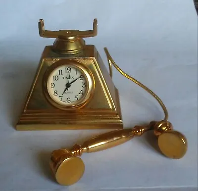 Miniature Timex Quartz Clock - Gold Old Style Rotary Phone - 2 Inches Tall • $10