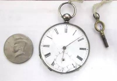 Antique 50mm MJ Tobias Liverpool 13 Jewel Key Wind Pocket Watch Sterling Silver • $89.75