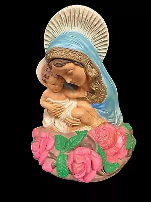 Vtg Large 15” Chalk Plaster Madonna Virgin Mary & Baby Jesus Tv Lamp Light • $50