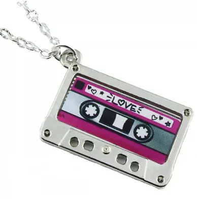 Silver Retro Love 80s Music Cassette Tape Charm Pendant On Silver Necklace Chain • $8.75