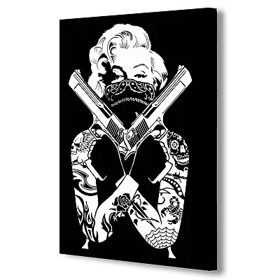 Marilyn Monroe Tattoo Guns - Canvas Wall Art Framed Print. Various Sizes • £15.99