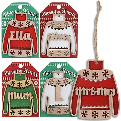 Christmas Jumper Wooden Tree Decoration Personalised Bauble Xmas Red Green White • £3.99