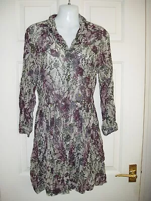 Marks & Spencer Indigo Sheer Long Sleeve Floral Viscose Dress Size 10 • £5.99