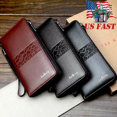 Business Mens Large Capacity Leather Wallet Zip Clutch Purse Card Holder Handbag • $10.68