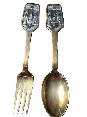 A Michelsen 1973  Christmas Sterling Silver Spoon & Fork Set Gold Wash • $125