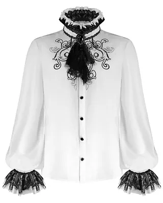 Devil Fashion Mens Gothic Shirt White Steampunk Victorian Vampire & Lace Cravat • £49.99