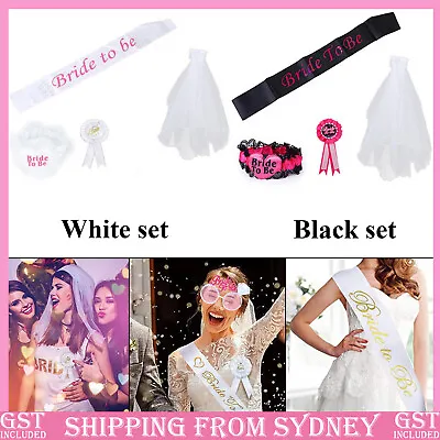 Bride To Be Hens Night Party Veil White Badge Sash Lace Garter Set Bachelorettes • $7.44