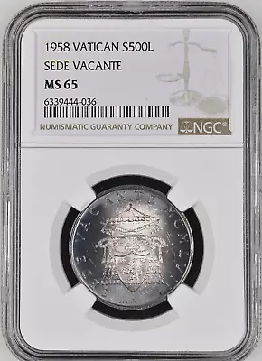 1958 Vatican Silver 500 Lire Sede Vacante - Ngc Ms 65 • $74.99