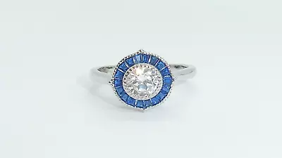 Ladies Ring 925 Sterling Solid Silver Blue & White Sapphire Ring Size R • £26.99