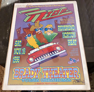 $49 • Buy 1996 Rock Concert Poster ZZ Top David Dean Reverend Horton Heat Signed Tulsa OK