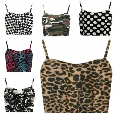 Womens Ladies Sleeveless Strappy Bandeau Print Camisole Boobtube Bralet Crop Top • £2.75