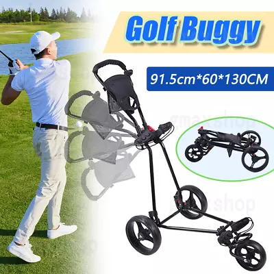 Golf Buggy Trollry Cart 3 Removable Wheels Push Pull Foldable Footbrake Mesh Bag • $143