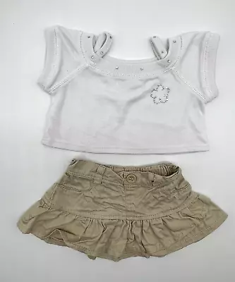 $11.99 • Buy Build A Bear White Flower Rhinestone Top Khaki Tan Skirt Teddy Clothes Outfit