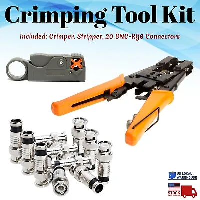 RG6 Crimping Striping Tool Kit Coaxial BNC RCA F Cable Crimper Cutter Coax Set • $32.99