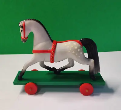 Merry Miniature Hallmark HORSE On Wheel Cart Figurine • $10