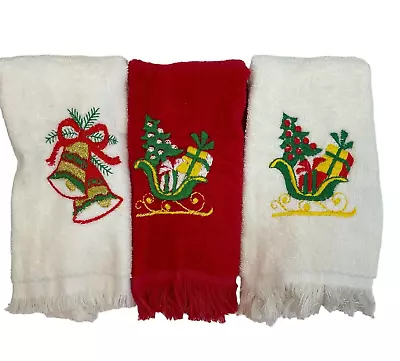 Vintage Christmas Hand Towel Lot Fringe Finger Wash Cloth Dish Rocking Horse • $19.99