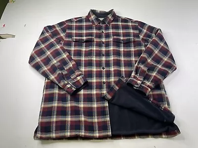 LL Bean Shirt Mens Medium Plaid Fleece Lined Shacket Flannel Jacket 250393 • $29.99