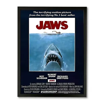 Jaws 1975 Classic Movie Framed Poster - Collectible Movie Memorabilia Room Decor • £24.99