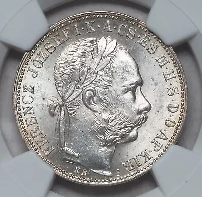 1885 Hungary Francis Joseph I. Silver Forint (Gulden) Coin. Top Pop! NGC MS63! • $330.65