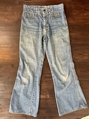 Vtg 70’s Chemin-De-Fer Denim Wide Leg Flare Jeans Pants Front Pockets XS/S • $19.99