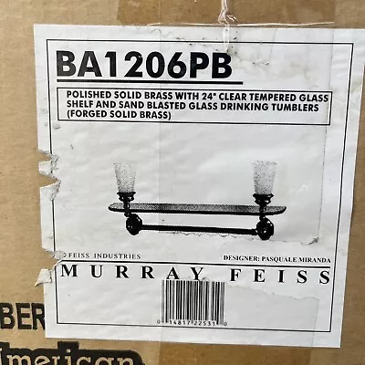 Murray Feiss New BA1206PB Polished Brass 24” Glass Shelf Towel Holder Bathroom • $85