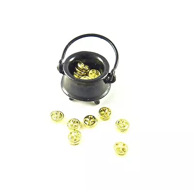 Dollhouse Miniature Small Black Pot Of Golden Coins J096 • $9.25