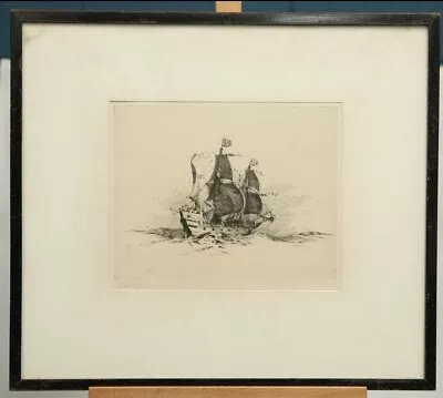 A Rare Early 20th C Signed Etching By Harold Wyllie ( 1880 - 1973 ) Gunship • £195