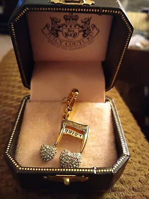 JUICY COUTURE MUSIC NOTE CHARM Gold Tone Pave Clear & Pink Crystals New In Box! • $40